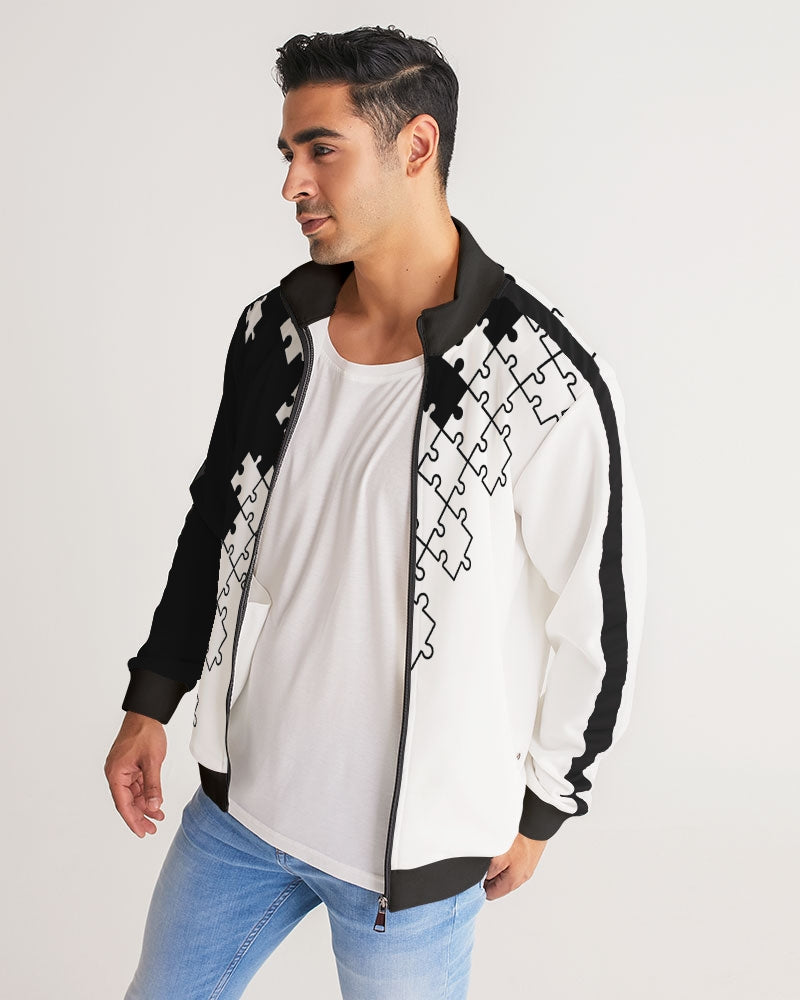 Puzzle Piece Stripe-Sleeve Track Jacket