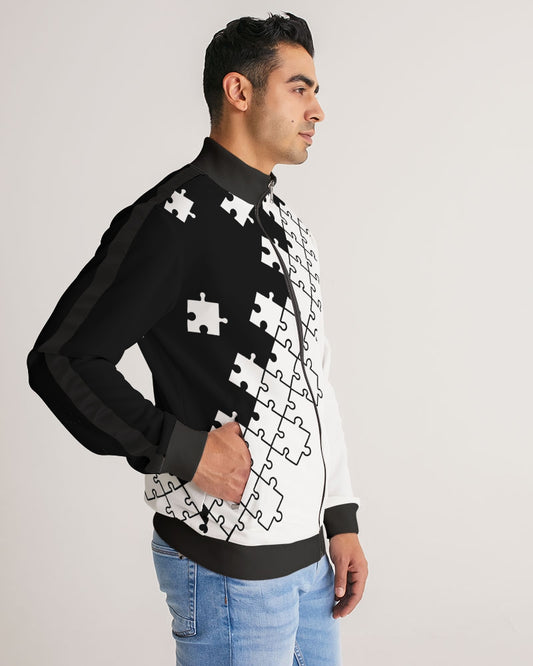 Puzzle Piece Stripe-Sleeve Track Jacket